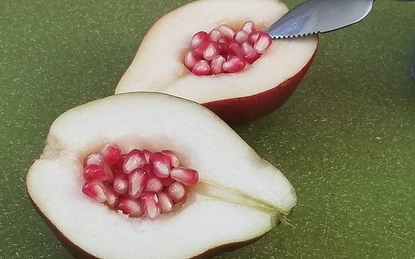 Slice pears in half lengthwise.