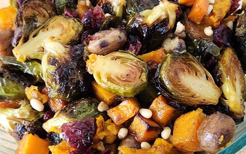 Cinnamon Butternut Squash-Brussels Sprout with Cranberries & Chestnuts