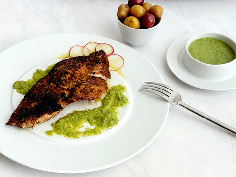 Image of Grilled Mexican Snapper with Cilantro, Chile and Cucumber Tiradito-Style Sauce