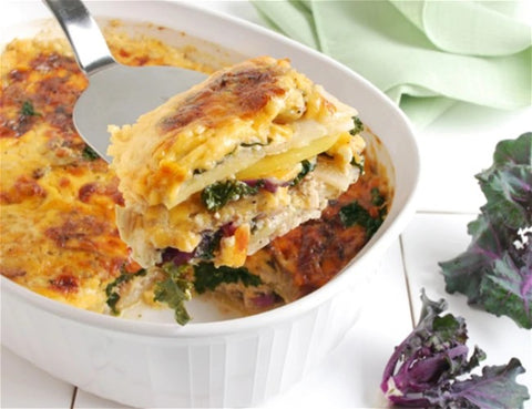 Image of Potato, Turnip and Kale Sprouts Au Gratin