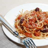 Image of Spaghetti with Fresh Tomato, Smoked Eggplant and Basil
