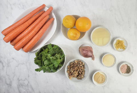 Image of Ingredients for French Bistro-Style Shaved Carrot Salad with Lemon Dijon Dressing