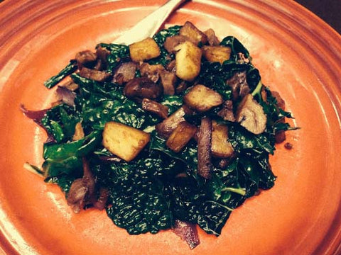 Image of Warm Kale Salad with Apples, Chestnuts and Caramelized Onions