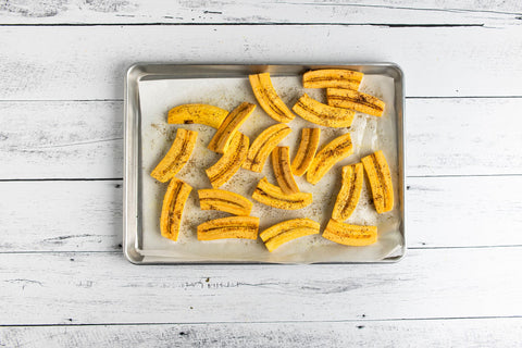 Image of plantains on baking tray