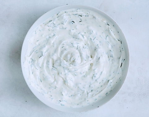 Image of dressing for Gluten-Free Lentil Keftedes with Dill Labneh