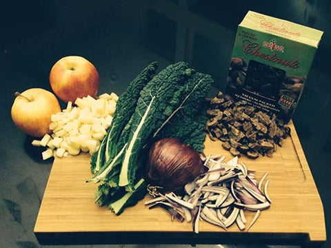 Image of PIC 3 Ingredients for Warm Kale Salad with Apples, Chestnuts and Caramelized Onions