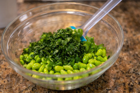 Image of Edamame and cilantro in a bowl