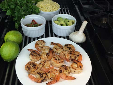 Image of Salad of Grilled White Shrimp, Corn, Avocado and Roasted Chiles in a Lime Vinaigrette