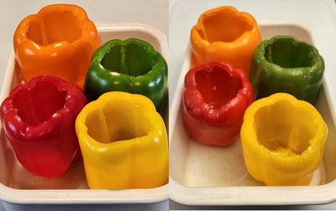 Image of hollowed-out peppers on baking tray