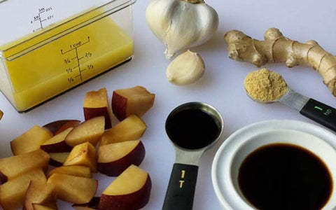 Image of Chop plums into bite-sized pieces and measure out all other ingredients