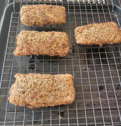 Image of fried tofu spears on grid