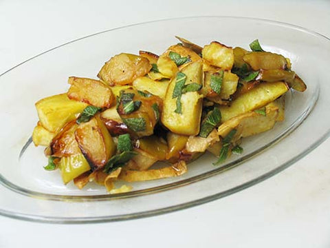 Image of roasted sweet potatoes and apples on a serving plate