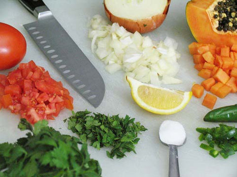 Image of Ingredients for Seared Swai Filets with Garlic Bok Choy, Red Papaya Salsa and Romesco Sauce