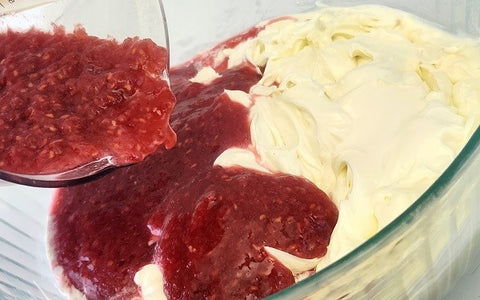 Image of raspberry puree and cream cheese mix