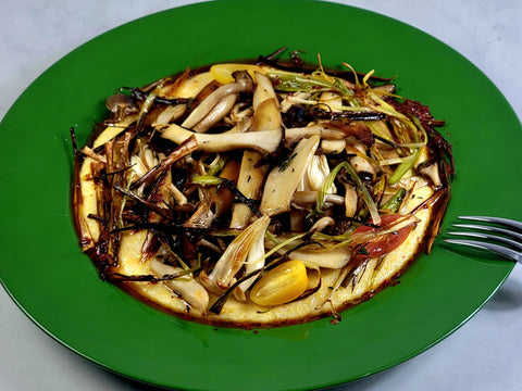 Image of Creamy Rosemary Polenta with Roasted Wild Mushrooms, Leeks and Heirloom Grape Tomatoes