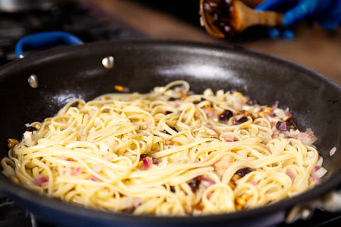 Image of cooked pasta with anchovies