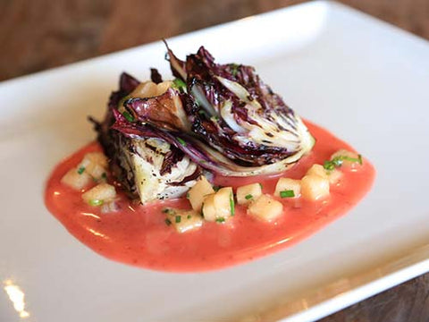 Image of Grilled Radicchio with Roasted Plum Vinaigrette & Honeydew Relish