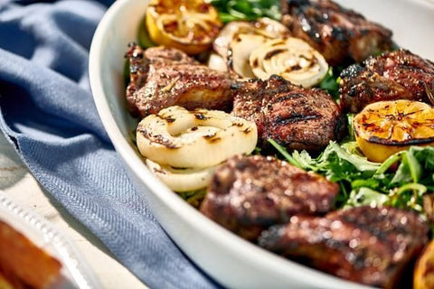 Image of Grilled Lamb Chops and Onions with Herb Salad