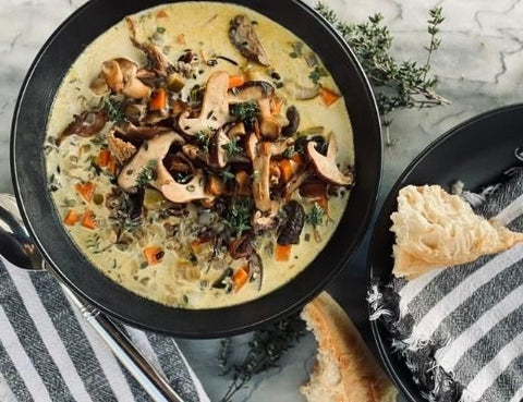 Image of Wild Rice Soup with Herb and Butter Roasted Mushrooms