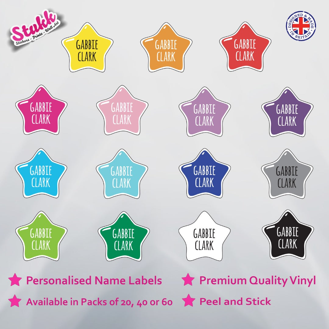 Personalised Kids Name Labels Stickers Stick On Stars School Tags Waterproof