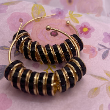 Black Gold Rhinestone Hoop Earrings