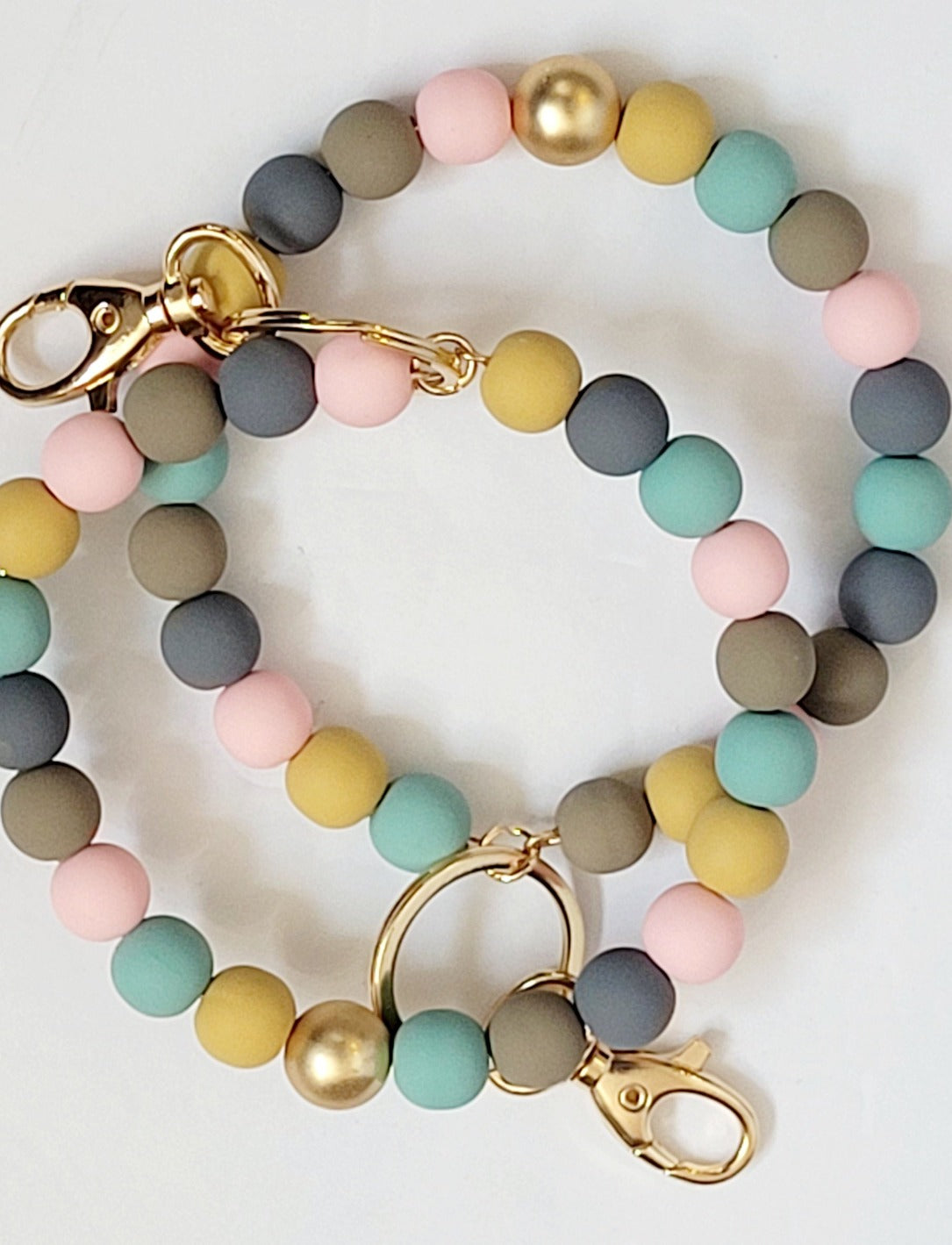 Multi Color Clay Beaded Wristlet Bracelet Key Chain