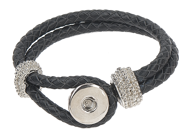 Single Snap Black Leather Bracelet