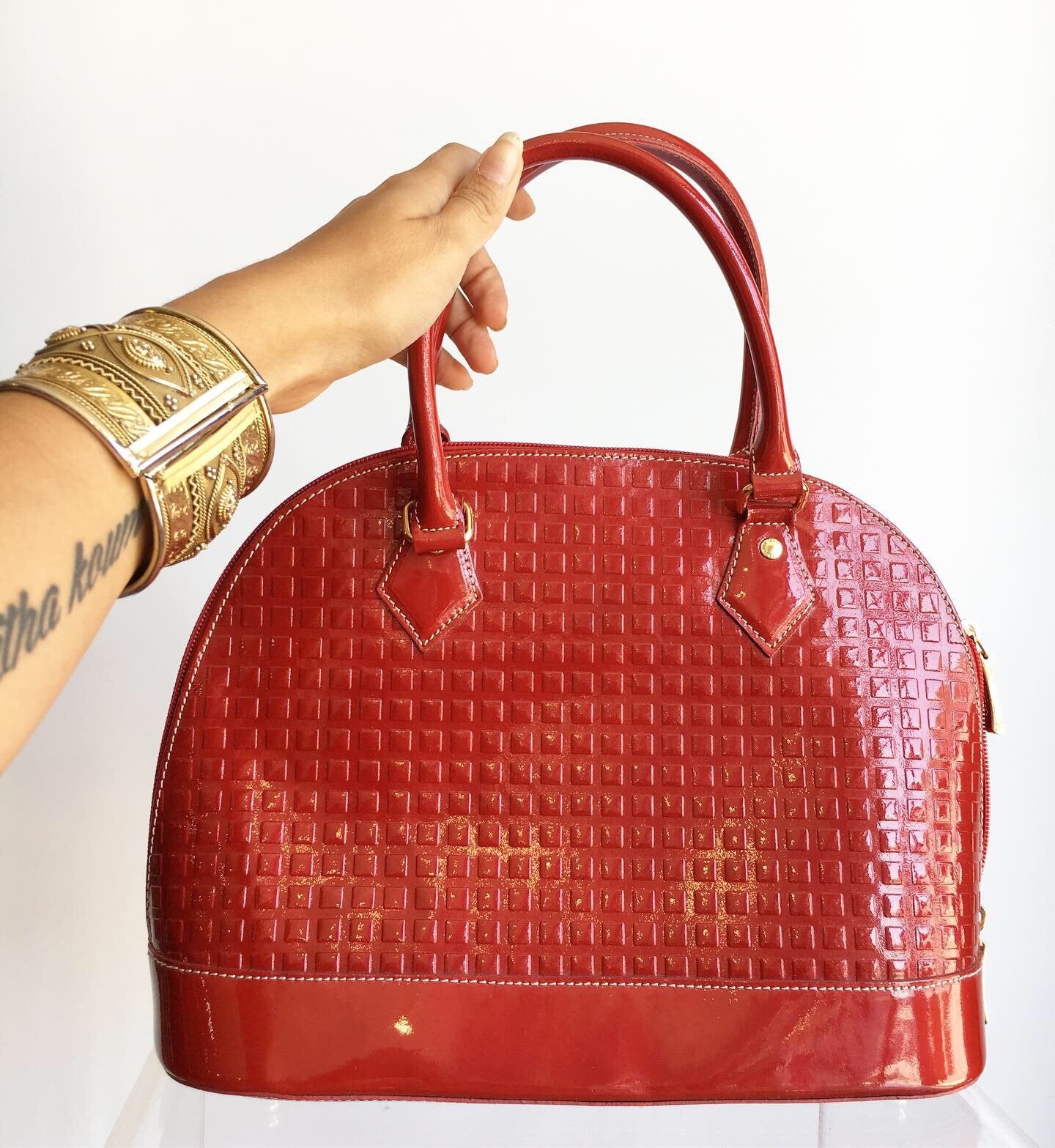 Arcadia Patent Leather Handbag Purse | Cherry Red | Laura Small Style – Monarch Thrift Shop