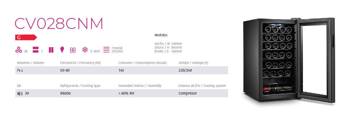 Cave de vinho 28 garrafas CV028CNM