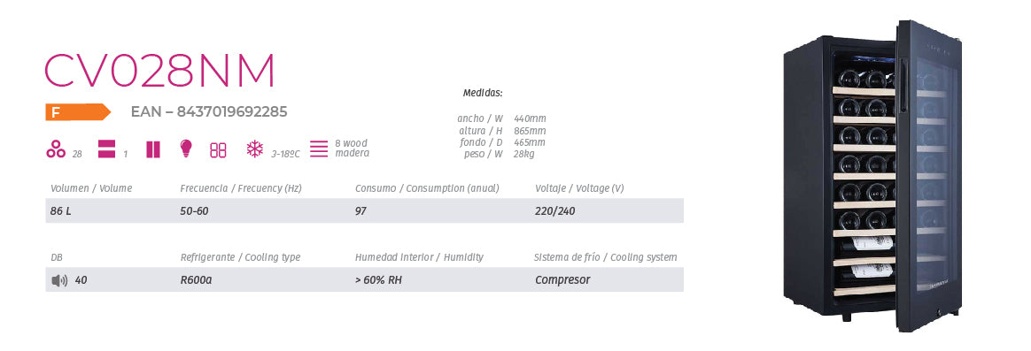Cave de vinho 28 garrafas CV028NM