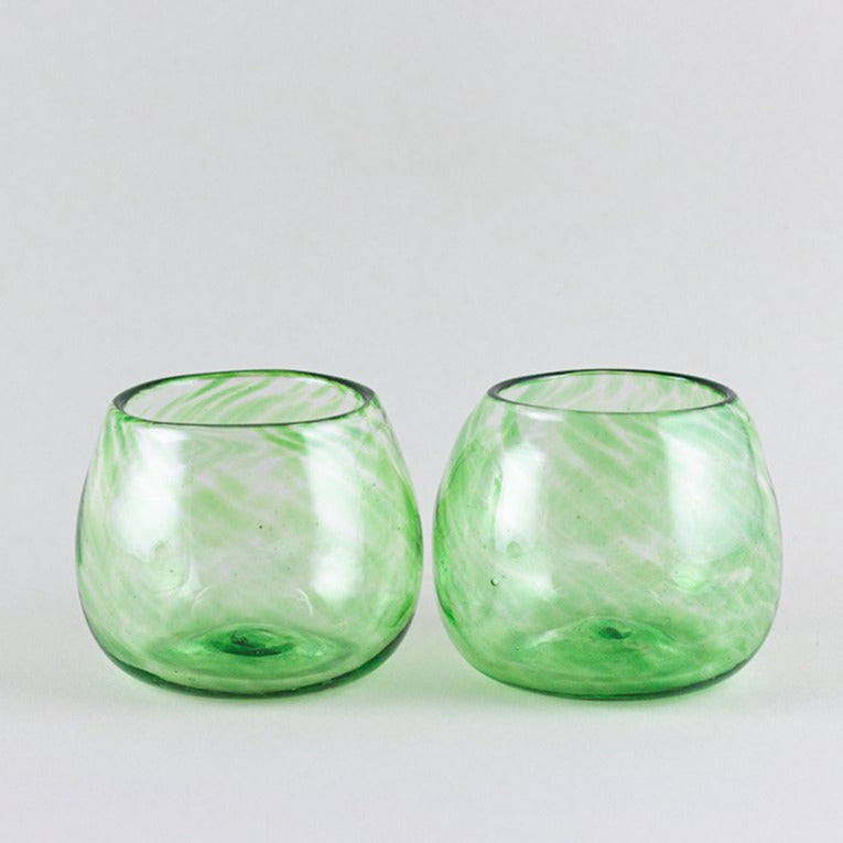 Handblown Green Stemless Wine Glasses, Set of 2 – Intertwined: Handmade for  Good