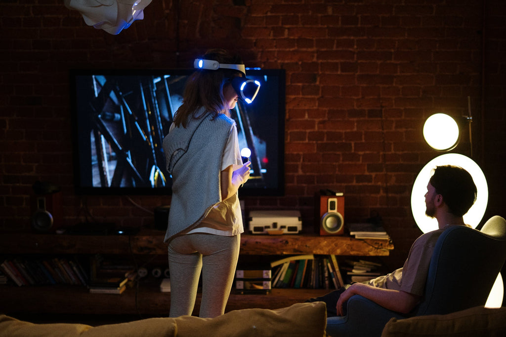 A girl playing Playstation VR