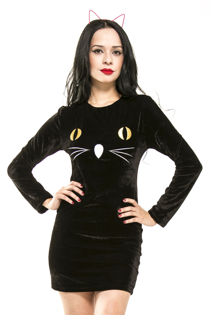 Black Kitty Cat Velvet Dress | Skinny Bitch Apparel, Clothing for Urban ...