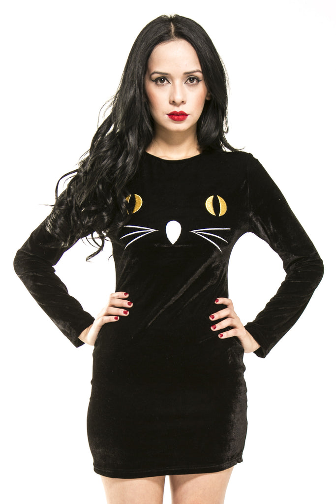 Black Kitty Cat Velvet Dress | Skinny Bitch Apparel, Clothing for Urban ...