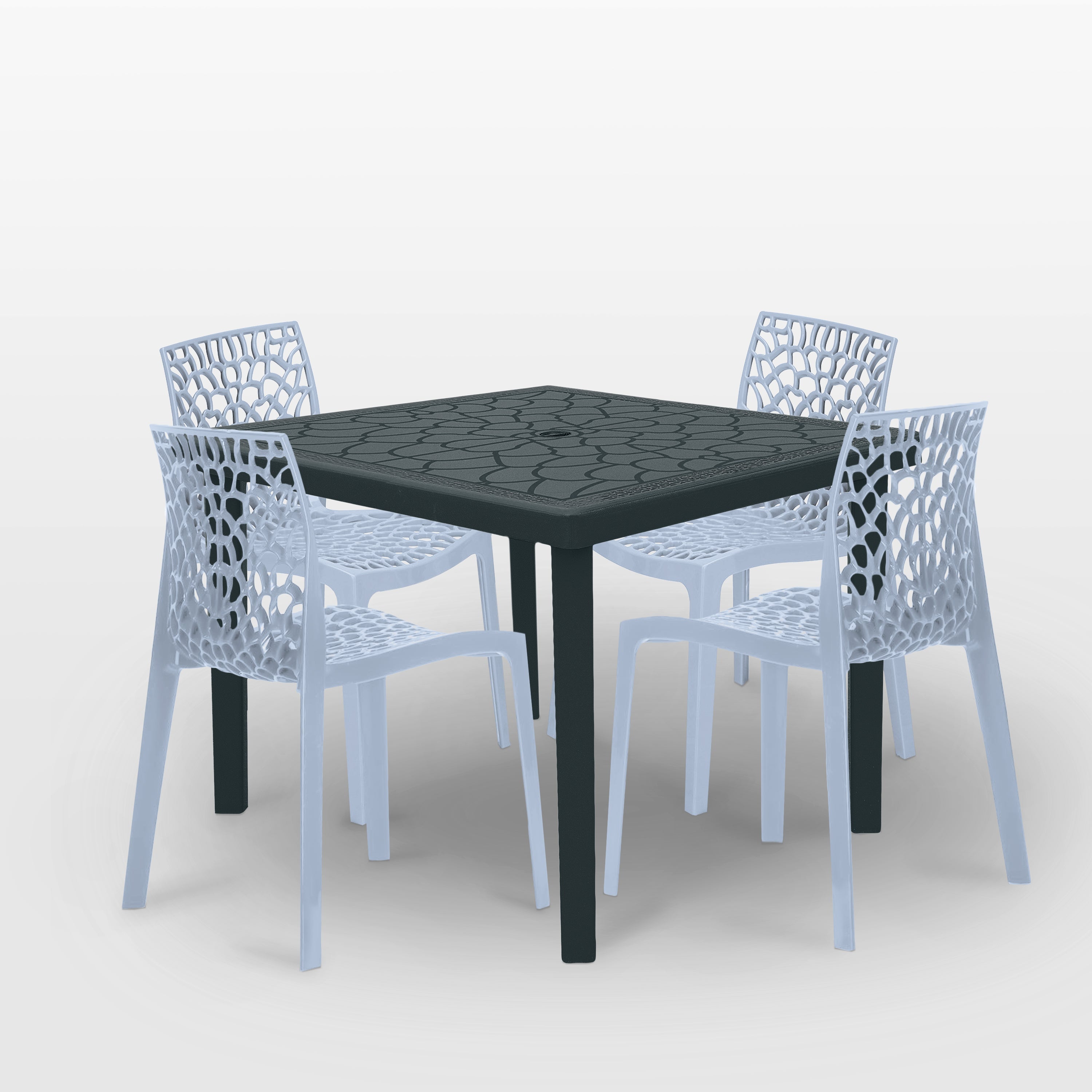 Gruvyer 35.5" x 35.5" Table in Anthracite with 4 Gruvyer Spider Web Chairs - Chairs4Living product image