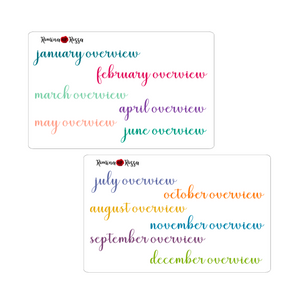Monthly Overview Script Stickers - Colorful & Black