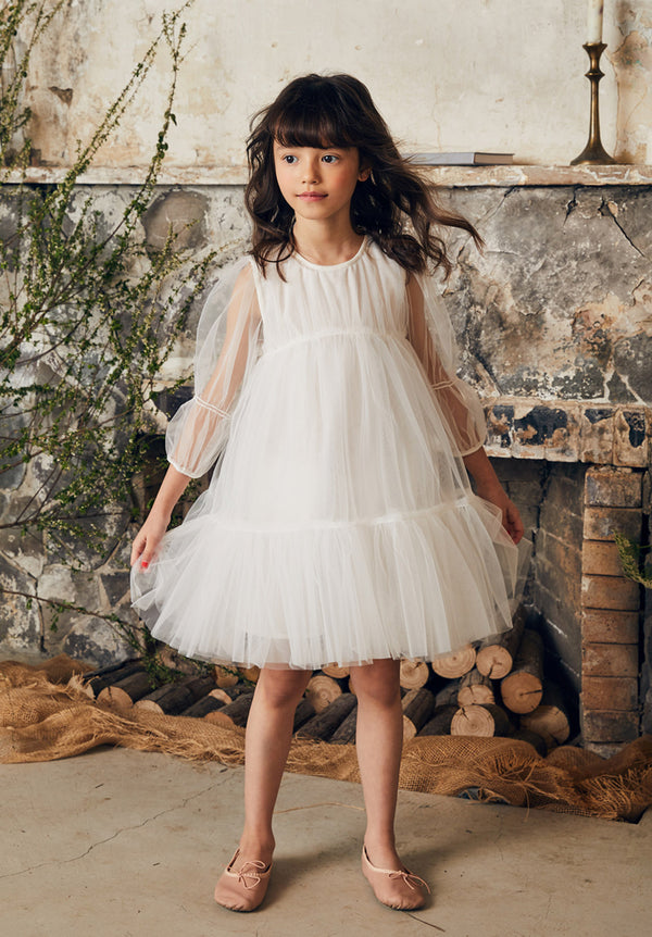 Alice Dress  White tulle flower girl dress with ruffles – NELLYSTELLA