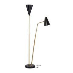 Two-Stemmed Floor Lamp w/ Black Shades & Gold Stems