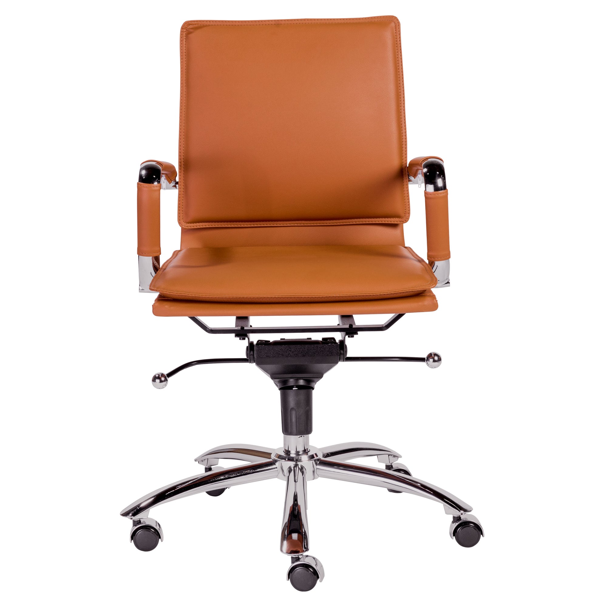 gunar low back cognac leather  chrome modern office chair