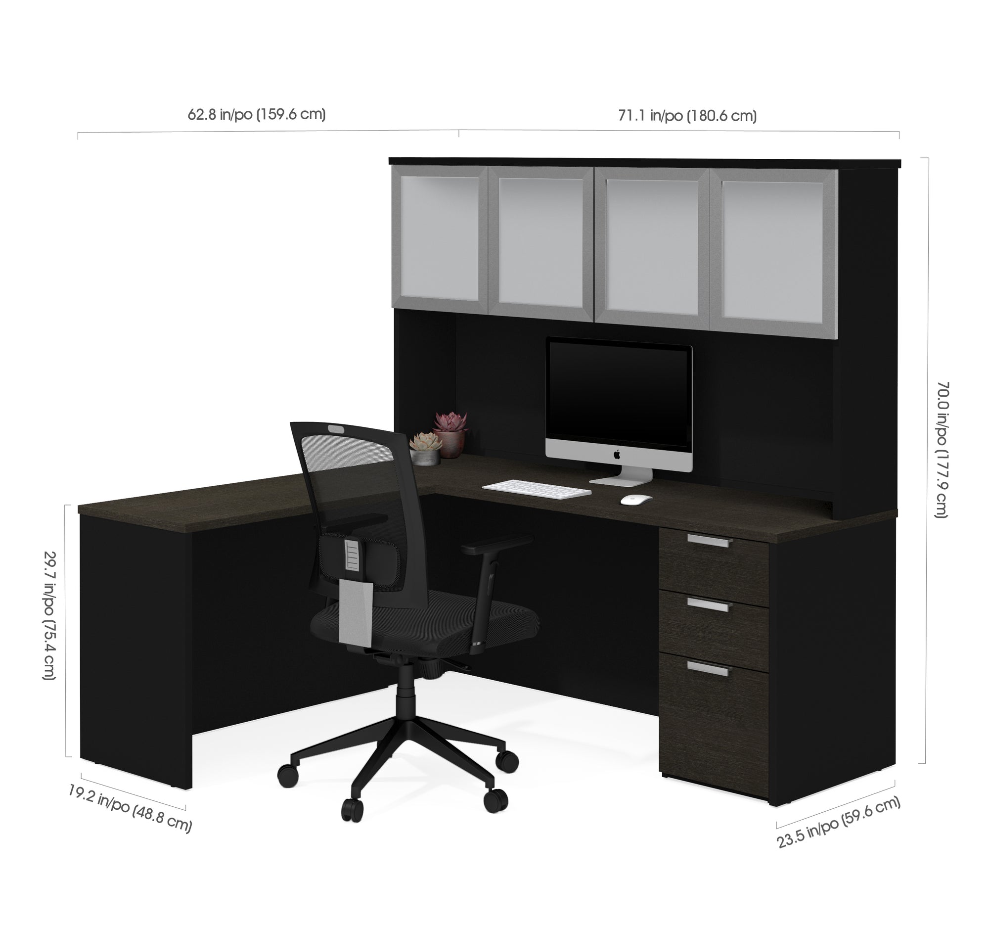 71 X 62 Deep Gray Black L Shaped Desk Hutch By Bestar