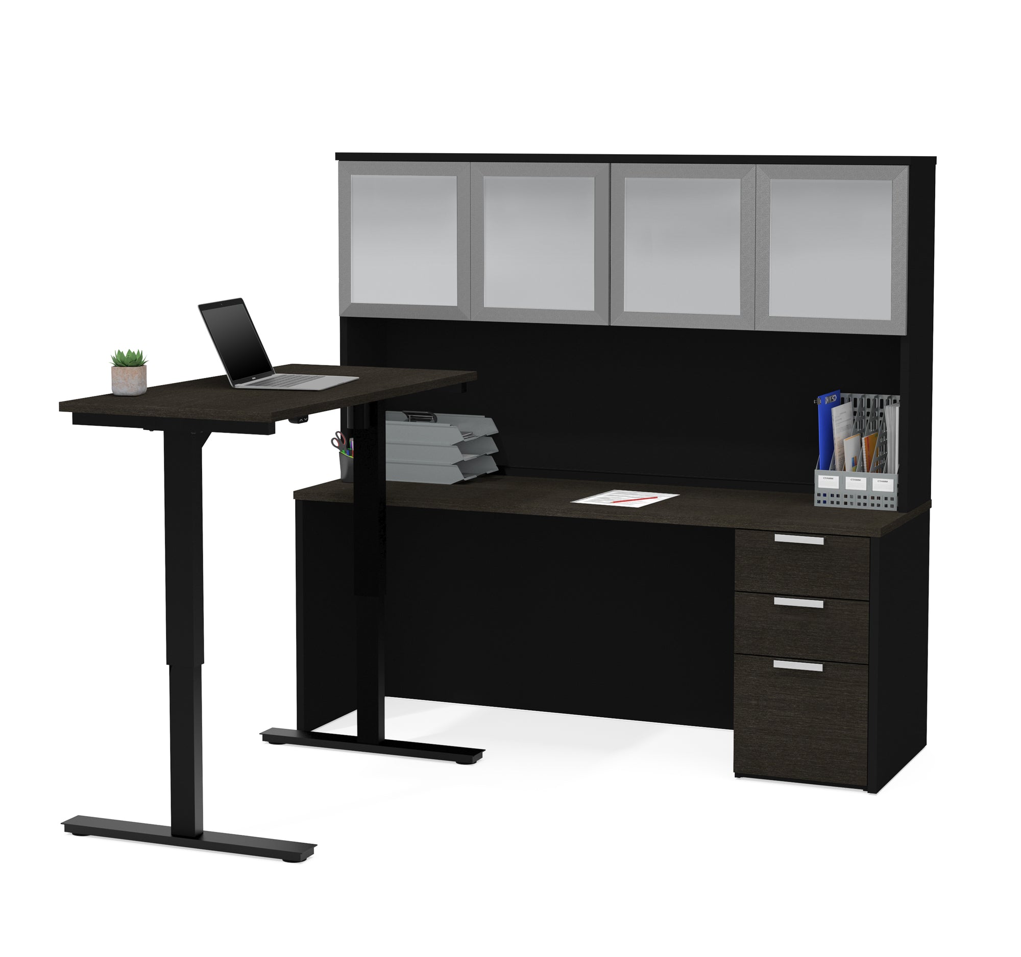 71 Deep Gray Black L Shaped Desk With Sit Stand Side
