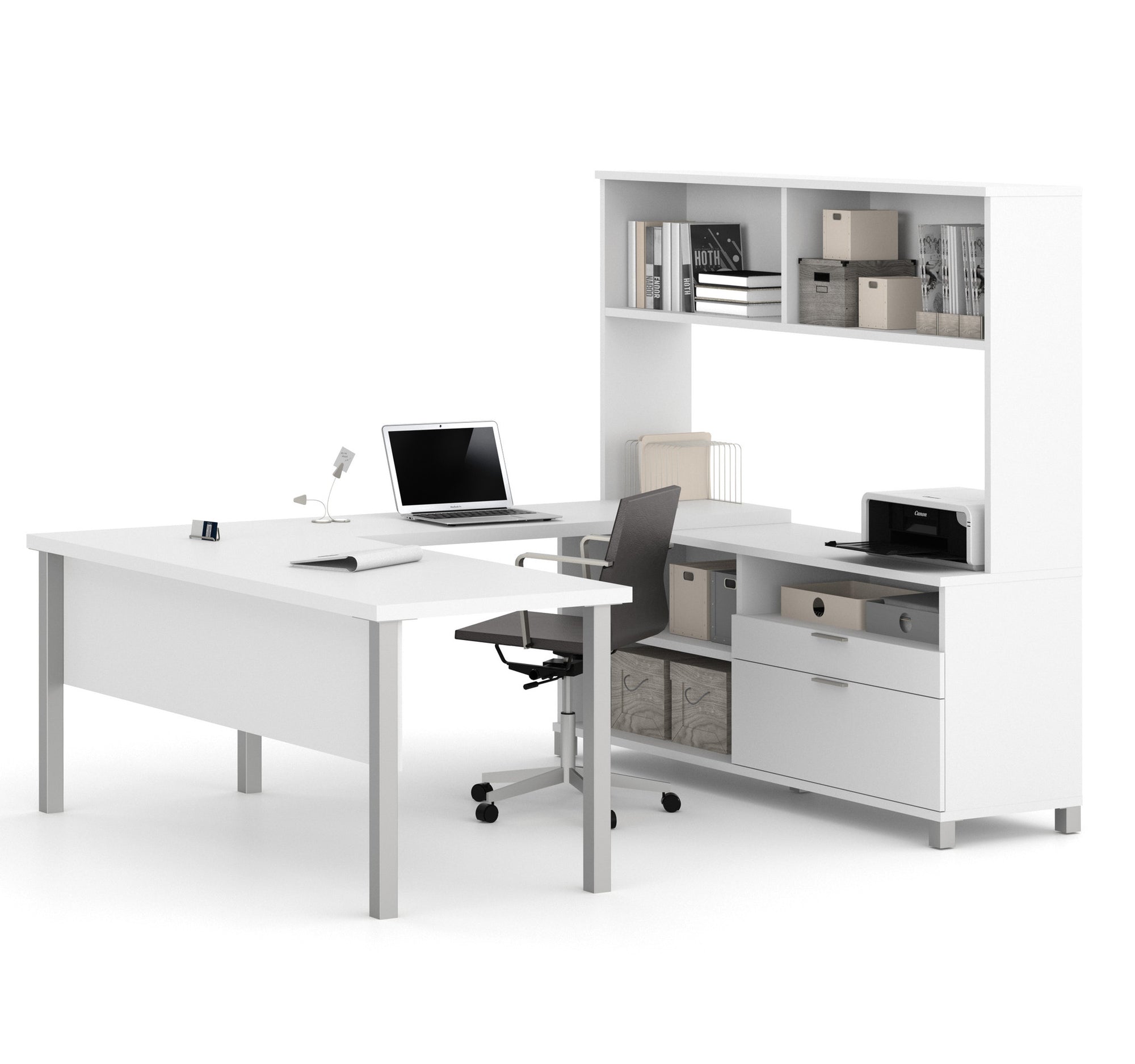 89 X 71 White U Shaped Office Desk With Hutch By Bestar