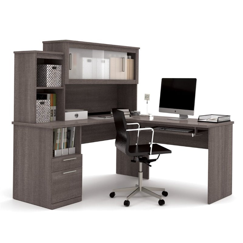 62 X 65 Bark Gray L Shaped Desk Hutch By Bestar Officedesk Com
