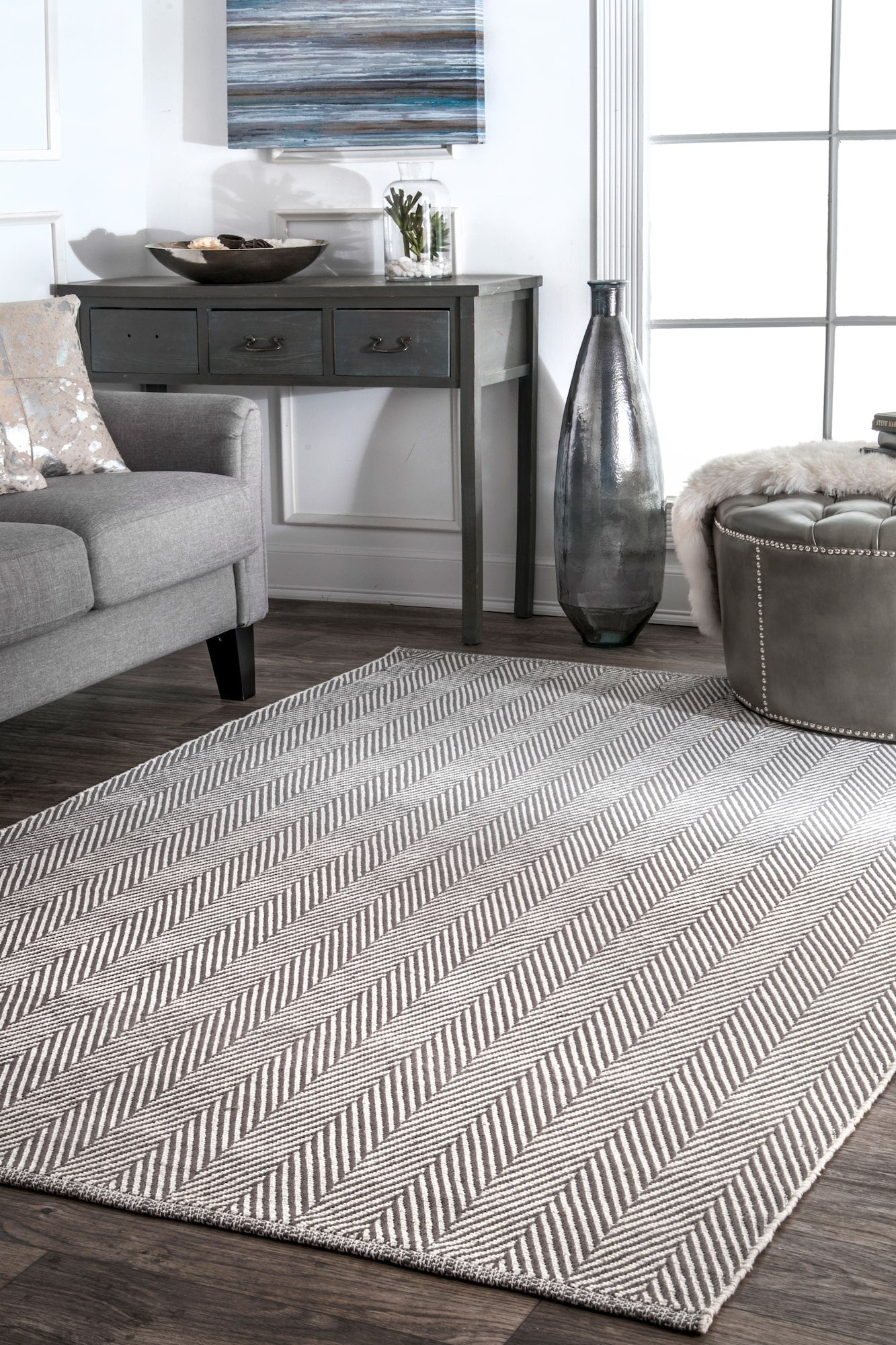 HandLoomed Cotton Office Floor Rug in Gray (Multiple Sizes Available