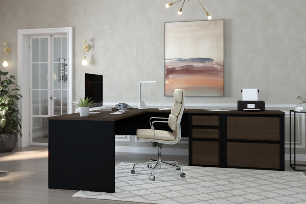 Antigua & Black L-shaped Desk with Twin File by Bestar - OfficeDesk.com