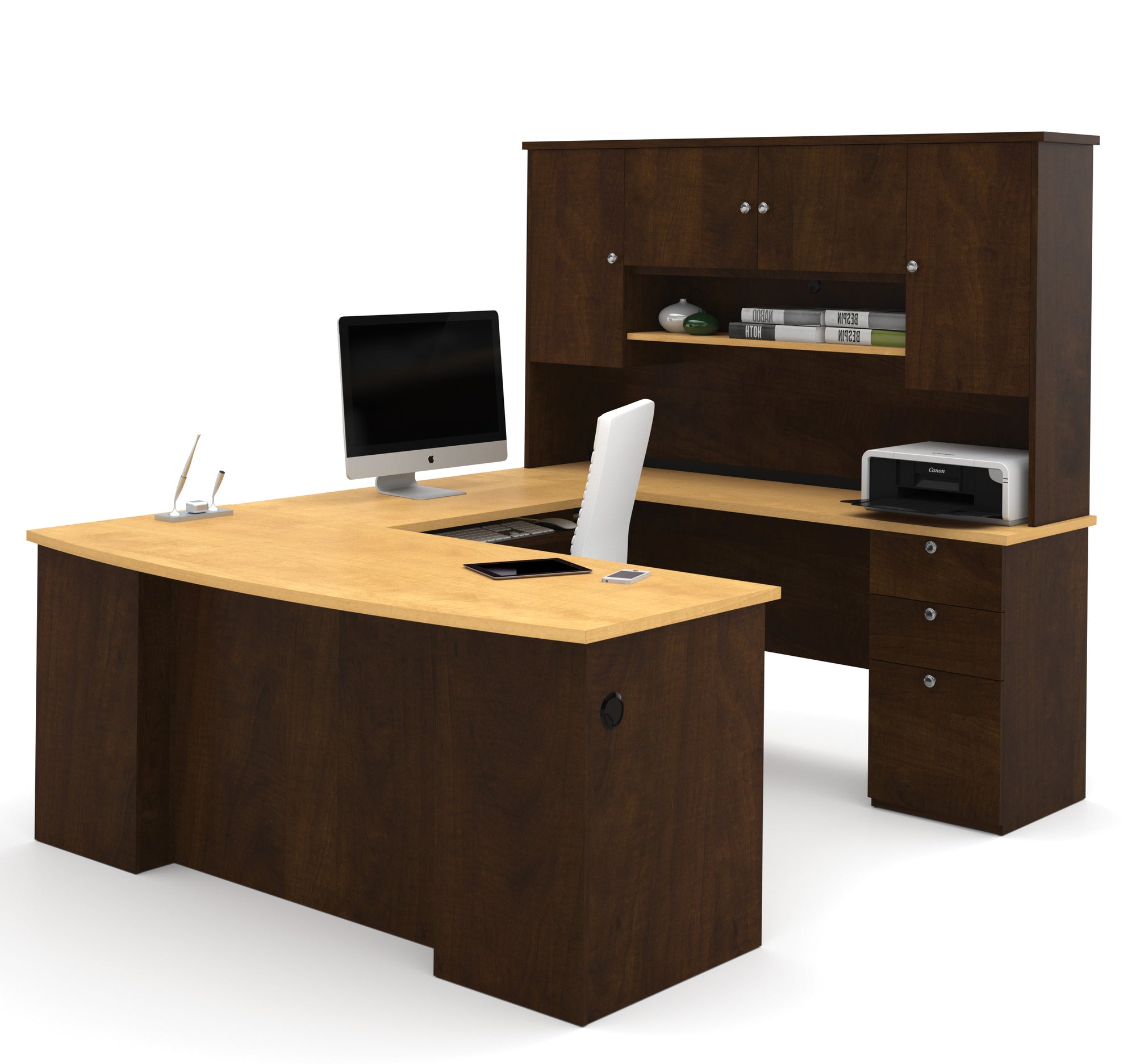 Manhattan Collection Ushaped Desk in Chocolate & Maple with Hutch Inc
