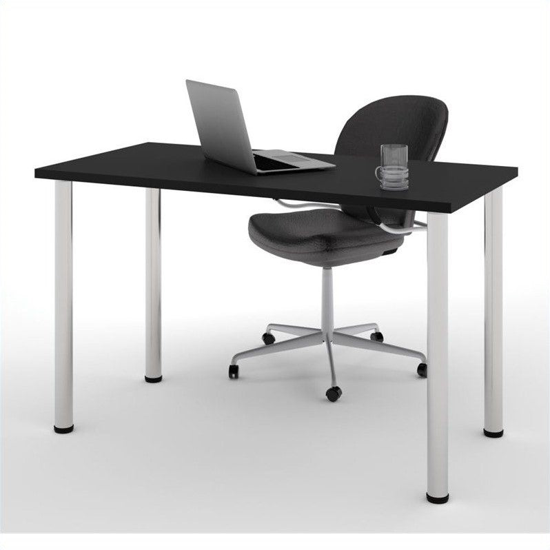 48 Premium Black Office Desk With Silver Legs By Bestar
