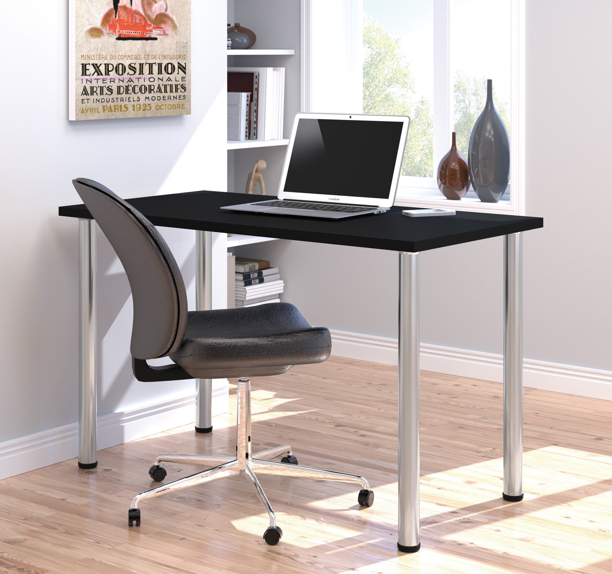 48 Premium Black Office Desk With Silver Legs By Bestar