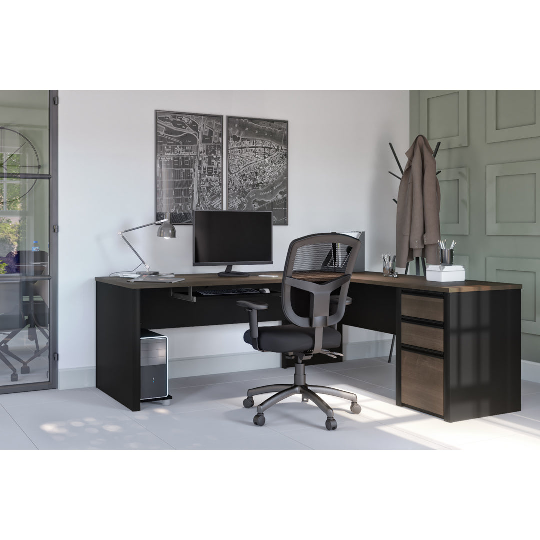 71 X 83 Antigua And Black L Shaped Desk By Bestar 9139