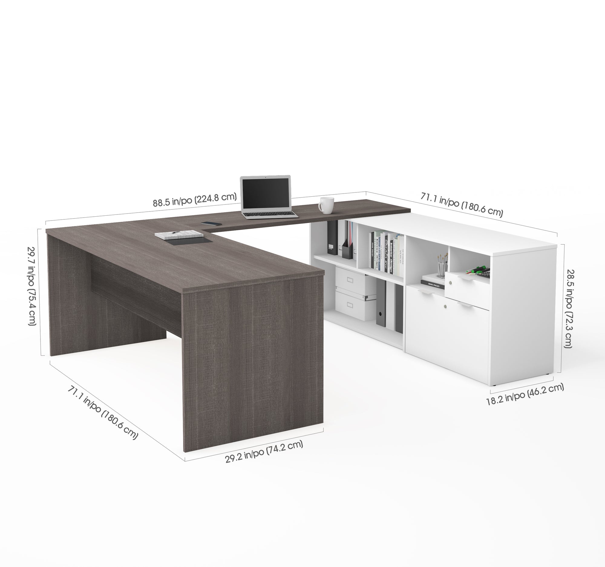 88 X 71 Grey White U Shaped Desk With Storage By Bestar Officedesk Com